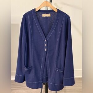 Women's Navy V-Neck Button Front Cardigan Sweater